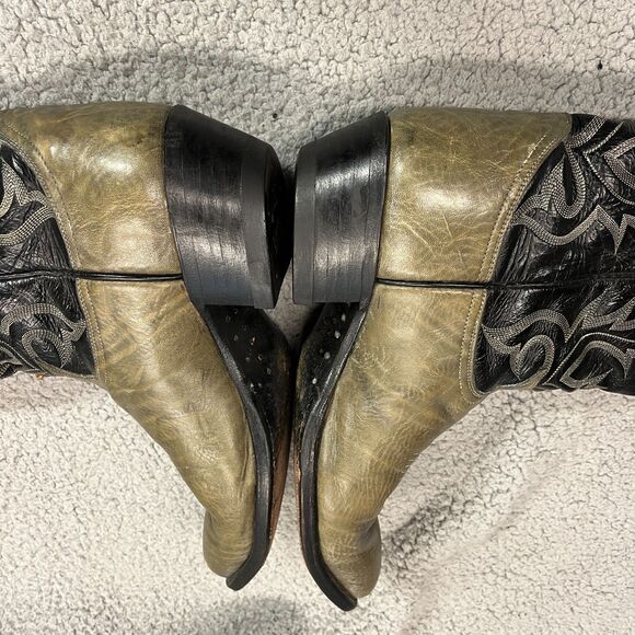 VTG TONY LAMA Boots Mens 8.5D Embroidered 6701 Green Black Rodeo Cowboy